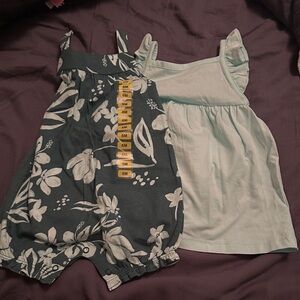 Floral Romper and Light Blue Dress Set